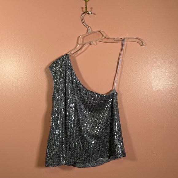 Dress The Population NWOT Purple Sequin One Shoulder Top - Picture 2 of 8